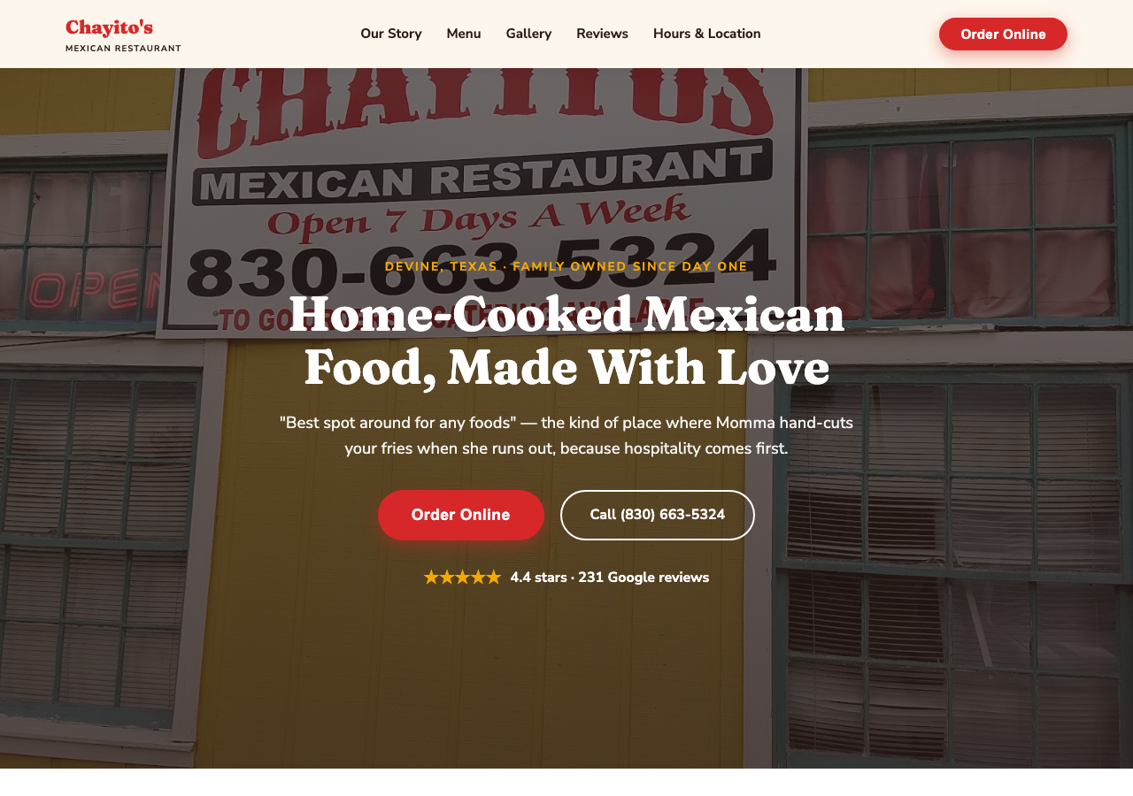 Screenshot of the Chayito's Mexican Restaurant website