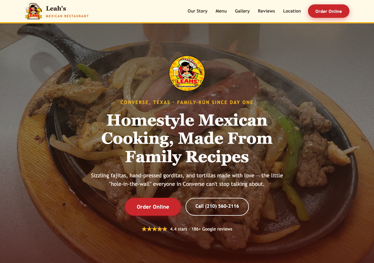 Screenshot of the Leah's Mexican Restaurant website
