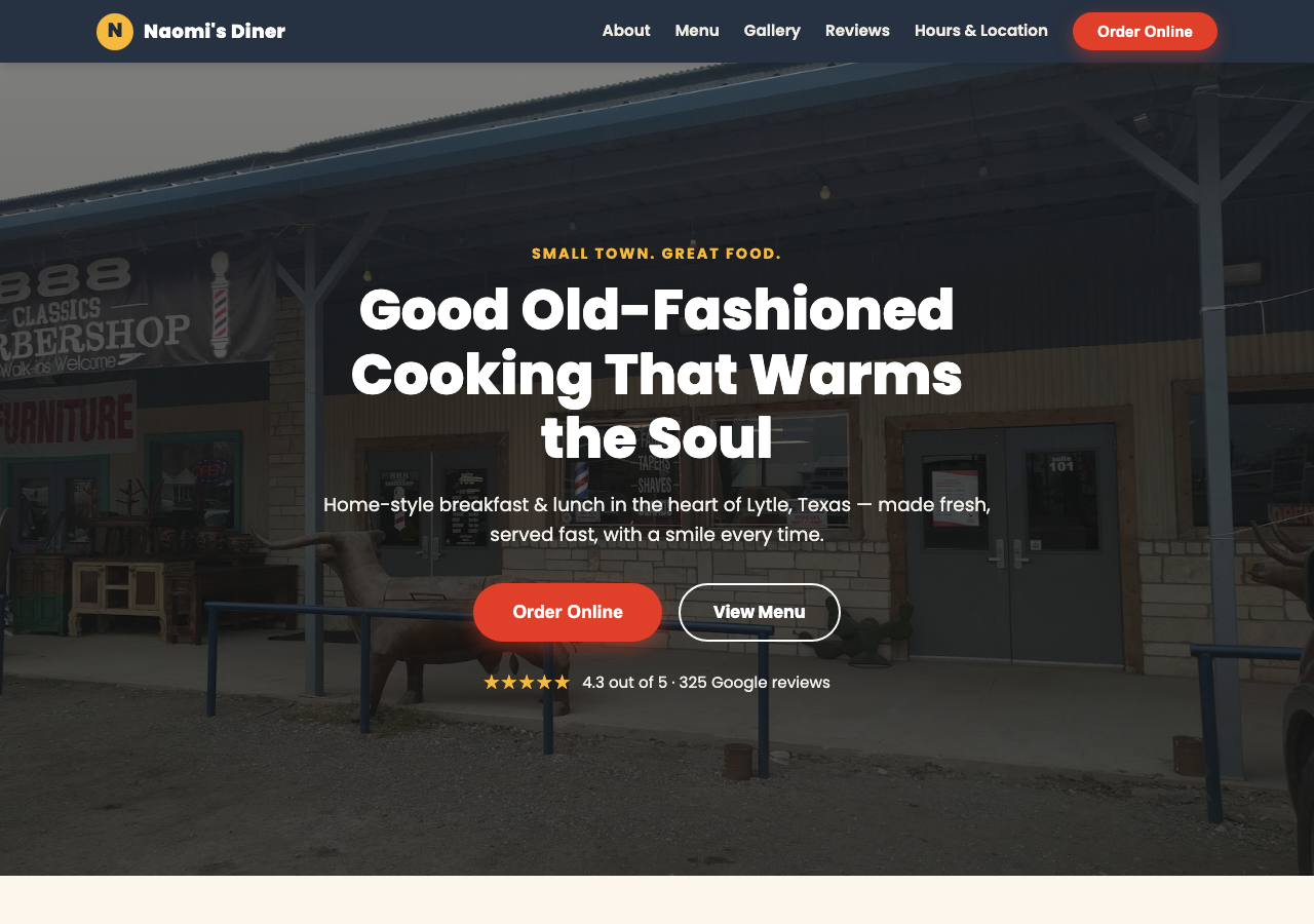 Screenshot of the Naomi's Diner website