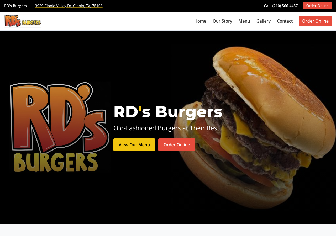 Screenshot of the RD's Burgers website